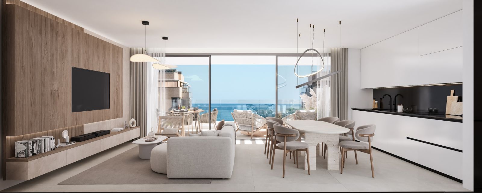 03 living room ocean view modern kitchen
