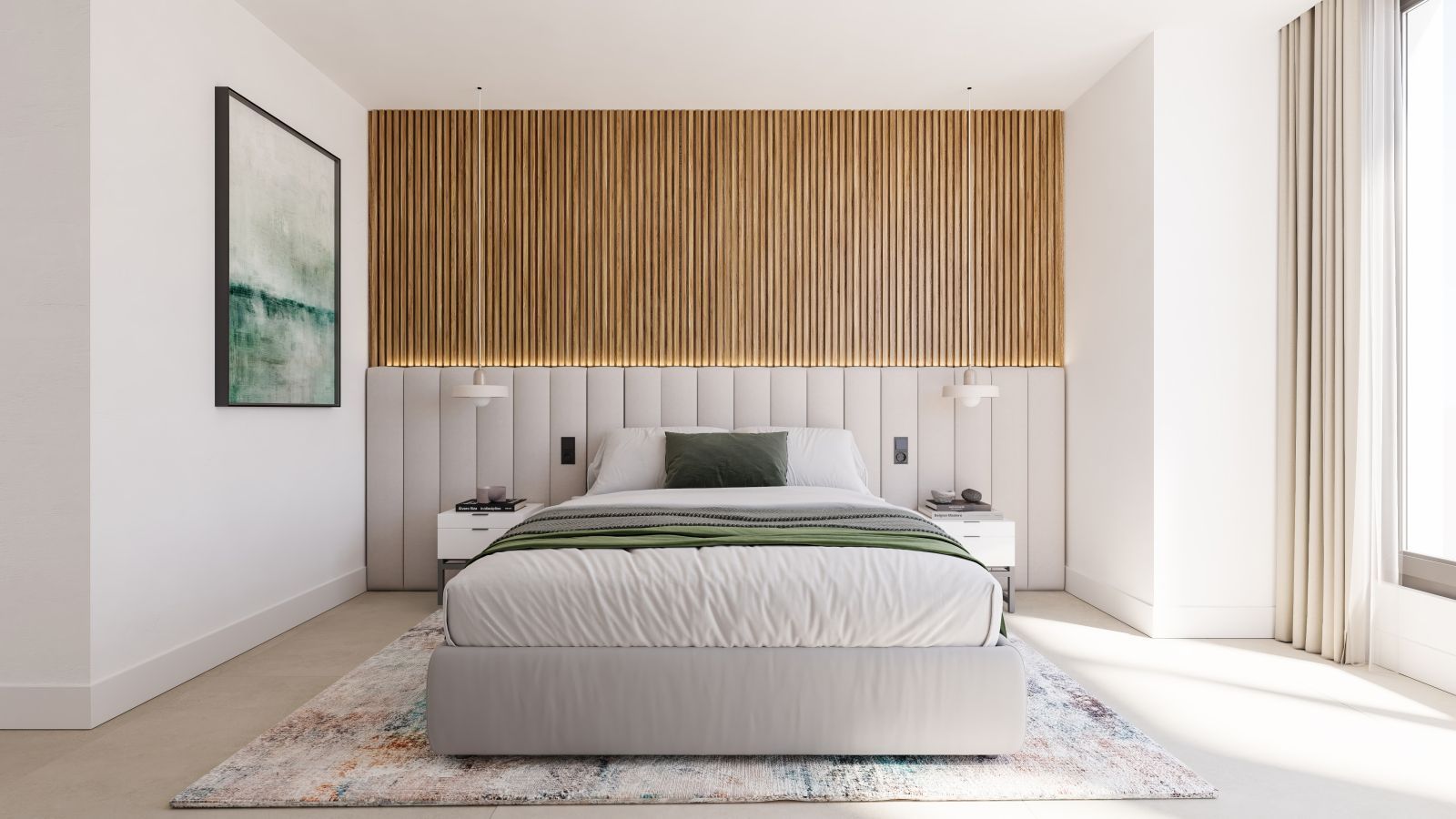 04 modern bedroom with wooden headboard